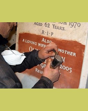 Hand Cutting the Inscription to Match the Existing